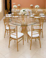 Gold Chairs & Glass Tables